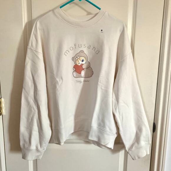 Mofusand x Uniqlo Collab Teddy Meow Printed Embroidered Sweatshirt Off White M - Picture 3 of 8